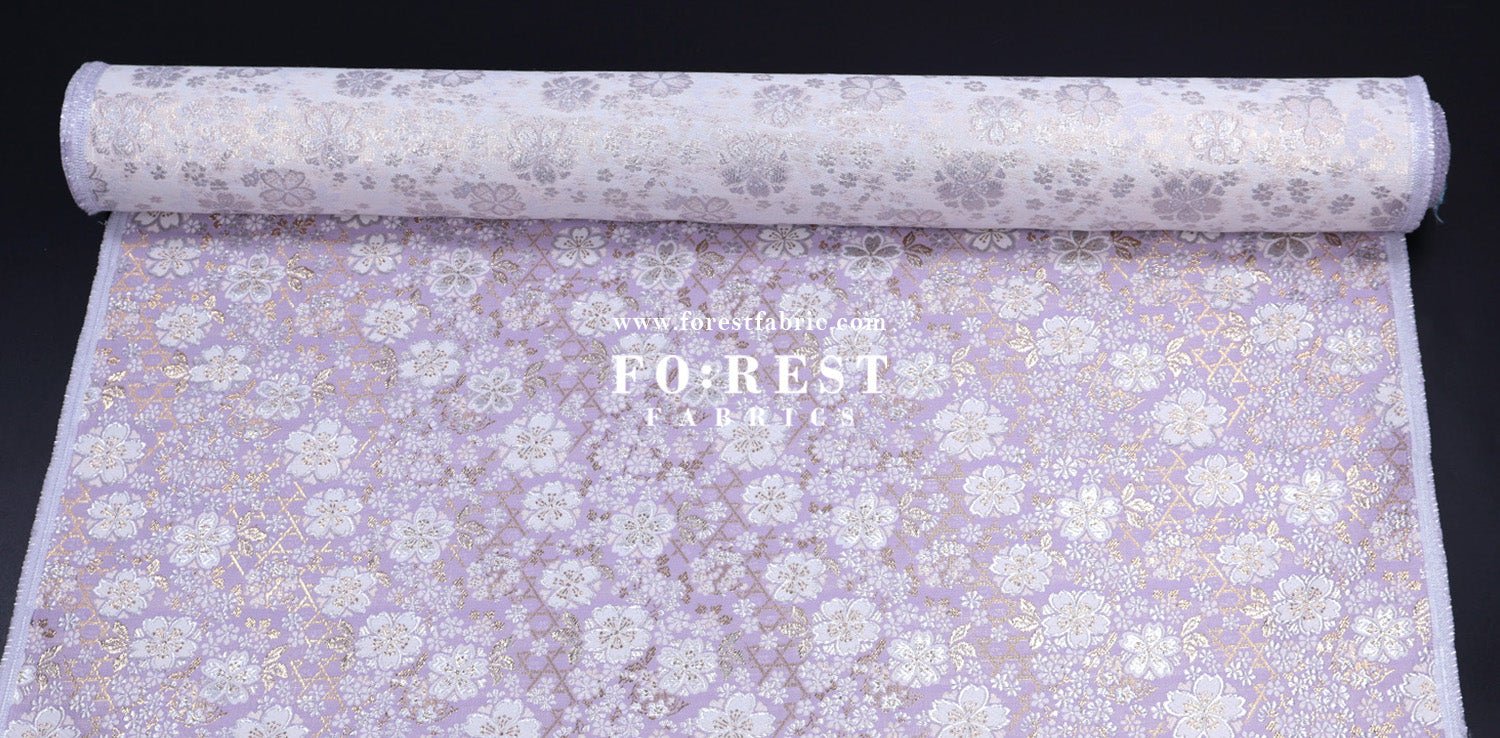 Gold Brocade - Sakura fabric Light purple - FO:REST Fabric 布恩堂Liberty fabrictana lawnjapanese fabricykk zipper