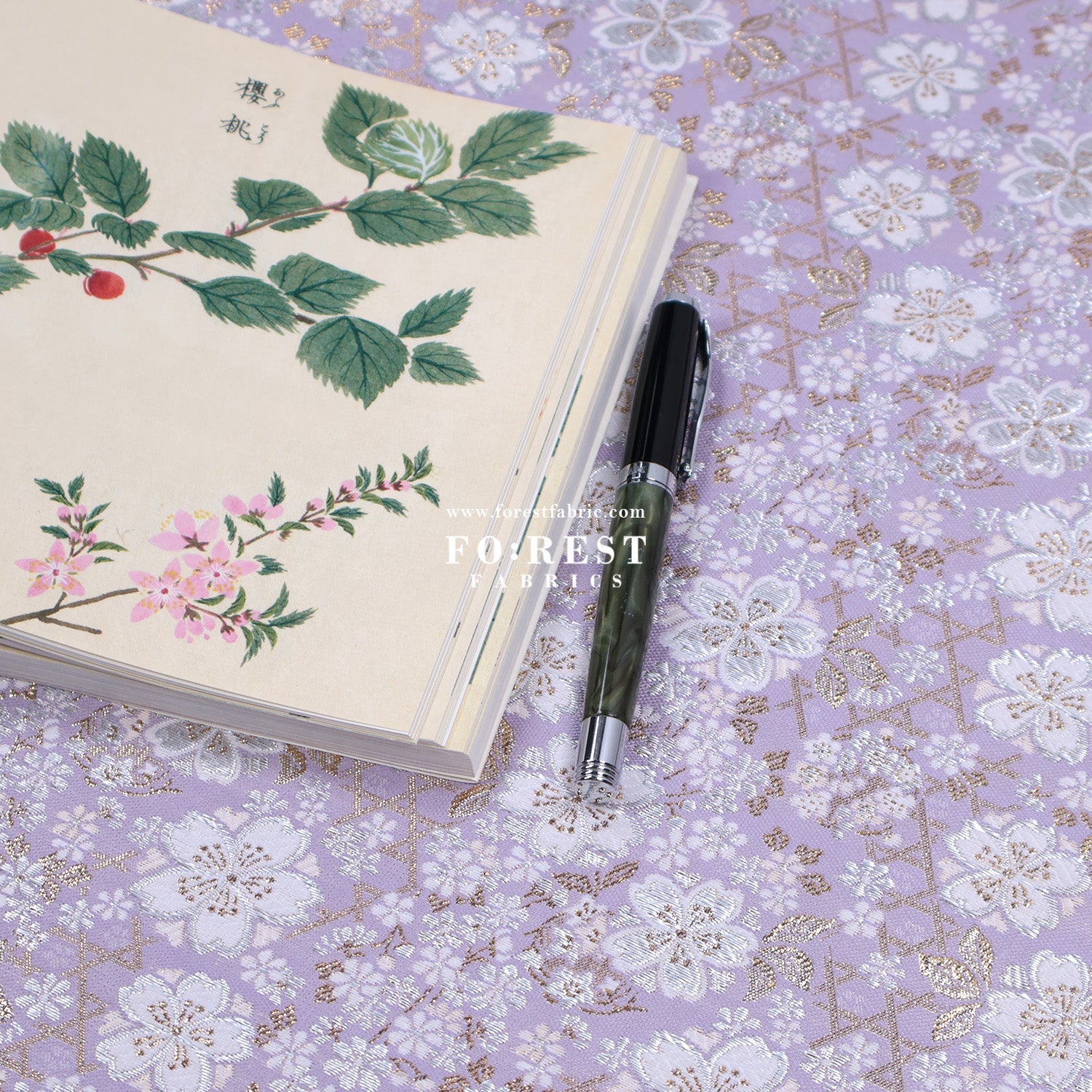Gold Brocade - Sakura fabric Light purple - FO:REST Fabric 布恩堂Liberty fabrictana lawnjapanese fabricykk zipper