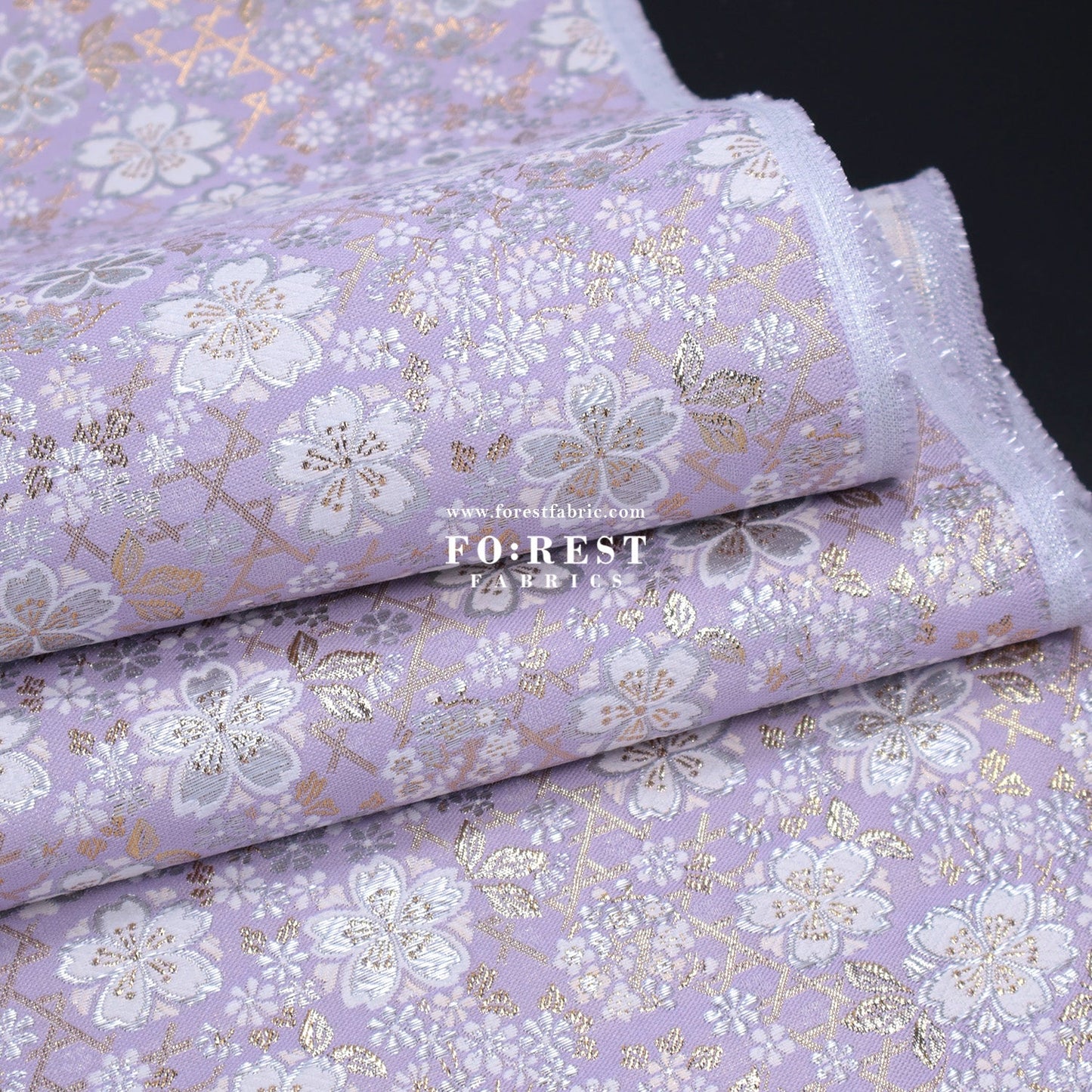 Gold Brocade - Sakura fabric Light purple - FO:REST Fabric 布恩堂Liberty fabrictana lawnjapanese fabricykk zipper