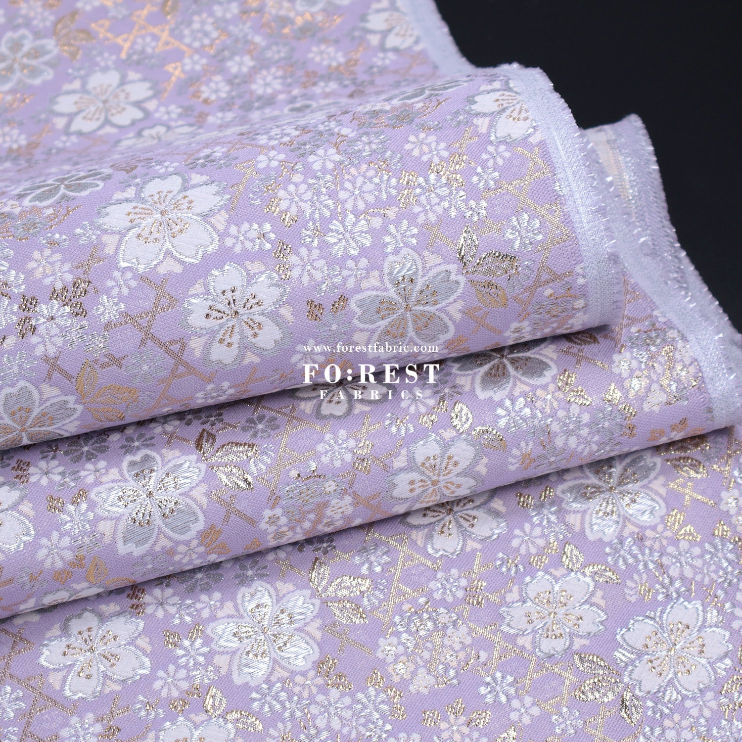 Gold Brocade - Sakura fabric Light purple - FO:REST Fabric 布恩堂Liberty fabrictana lawnjapanese fabricykk zipper