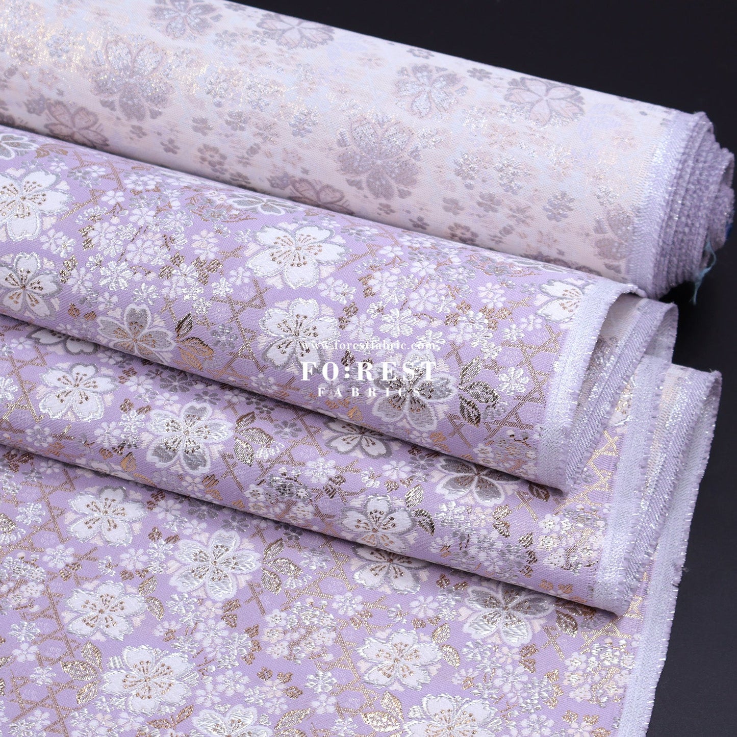 Gold Brocade - Sakura fabric Light purple - FO:REST Fabric 布恩堂Liberty fabrictana lawnjapanese fabricykk zipper