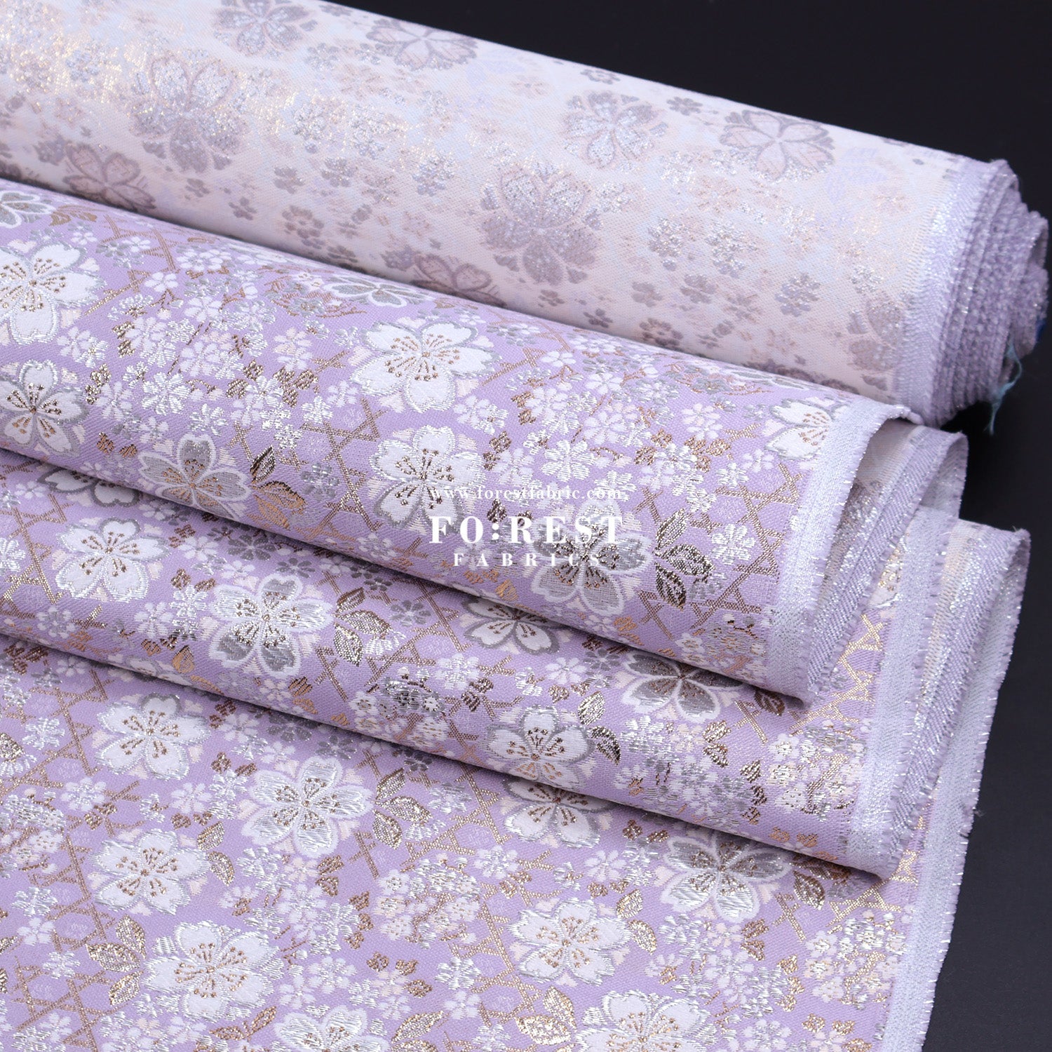 Gold Brocade - Sakura fabric Light purple - FO:REST Fabric 布恩堂Liberty fabrictana lawnjapanese fabricykk zipper
