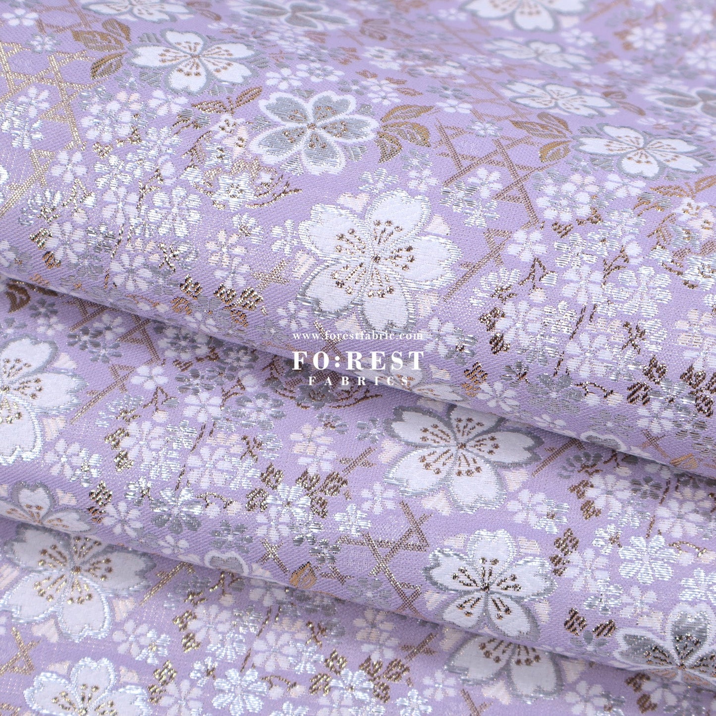 Gold Brocade - Sakura fabric Light purple - FO:REST Fabric 布恩堂Liberty fabrictana lawnjapanese fabricykk zipper