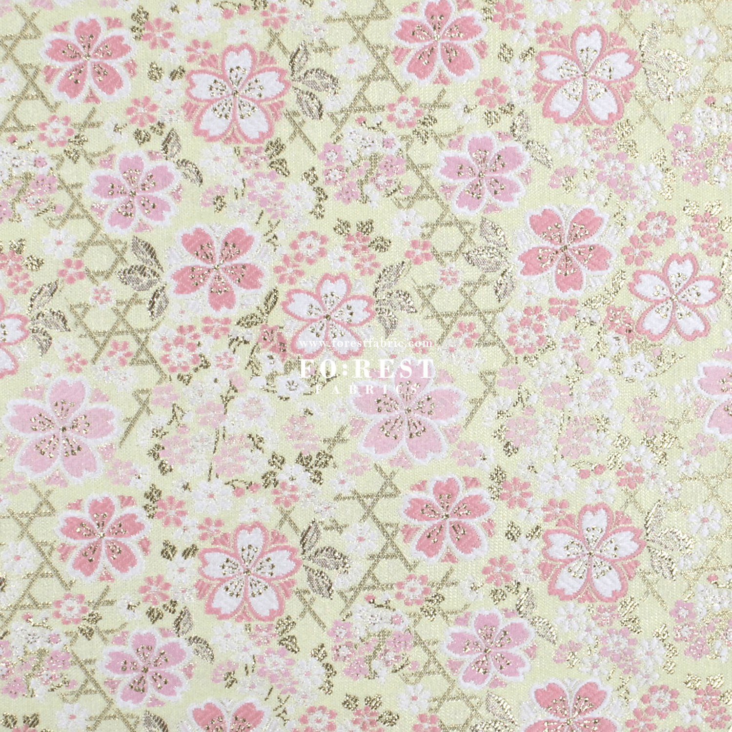 Gold Brocade - Sakura fabric Light Yellow - FO:REST Fabric 布恩堂Liberty fabrictana lawnjapanese fabricykk zipper