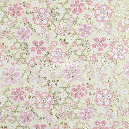 Gold Brocade - Sakura fabric Light Yellow - FO:REST Fabric 布恩堂Liberty fabrictana lawnjapanese fabricykk zipper