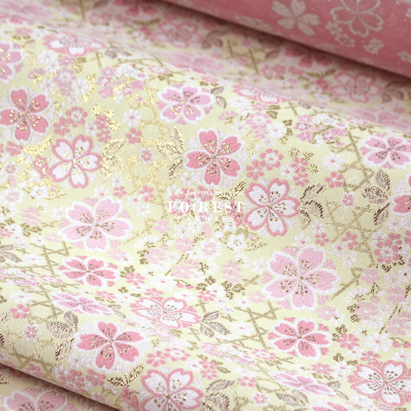 Gold Brocade - Sakura fabric Light Yellow - FO:REST Fabric 布恩堂Liberty fabrictana lawnjapanese fabricykk zipper
