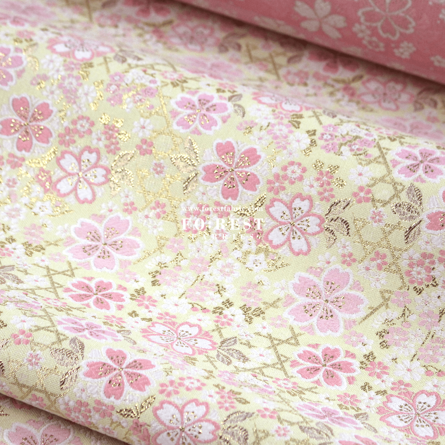 Gold Brocade - Sakura fabric Light Yellow - FO:REST Fabric 布恩堂Liberty fabrictana lawnjapanese fabricykk zipper