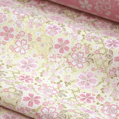 Gold Brocade - Sakura fabric Light Yellow - FO:REST Fabric 布恩堂Liberty fabrictana lawnjapanese fabricykk zipper