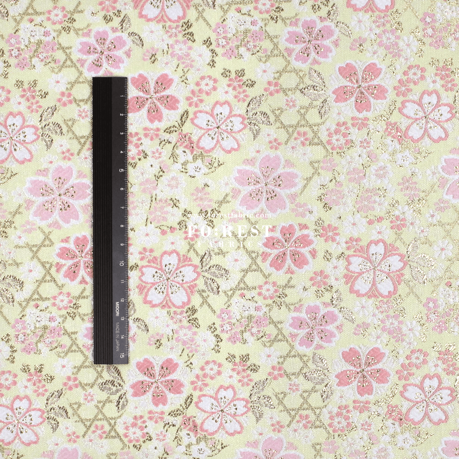 Gold Brocade - Sakura fabric Light Yellow - FO:REST Fabric 布恩堂Liberty fabrictana lawnjapanese fabricykk zipper