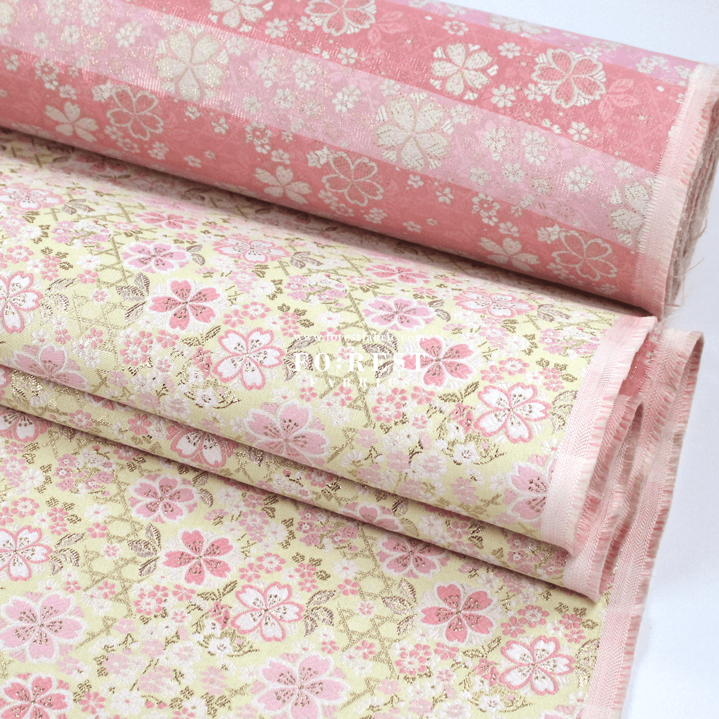 Gold Brocade - Sakura fabric Light Yellow - FO:REST Fabric 布恩堂Liberty fabrictana lawnjapanese fabricykk zipper