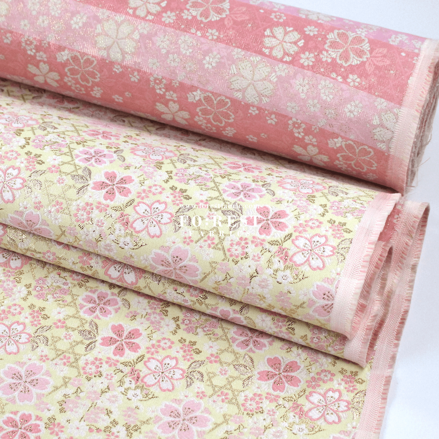 Gold Brocade - Sakura fabric Light Yellow - FO:REST Fabric 布恩堂Liberty fabrictana lawnjapanese fabricykk zipper