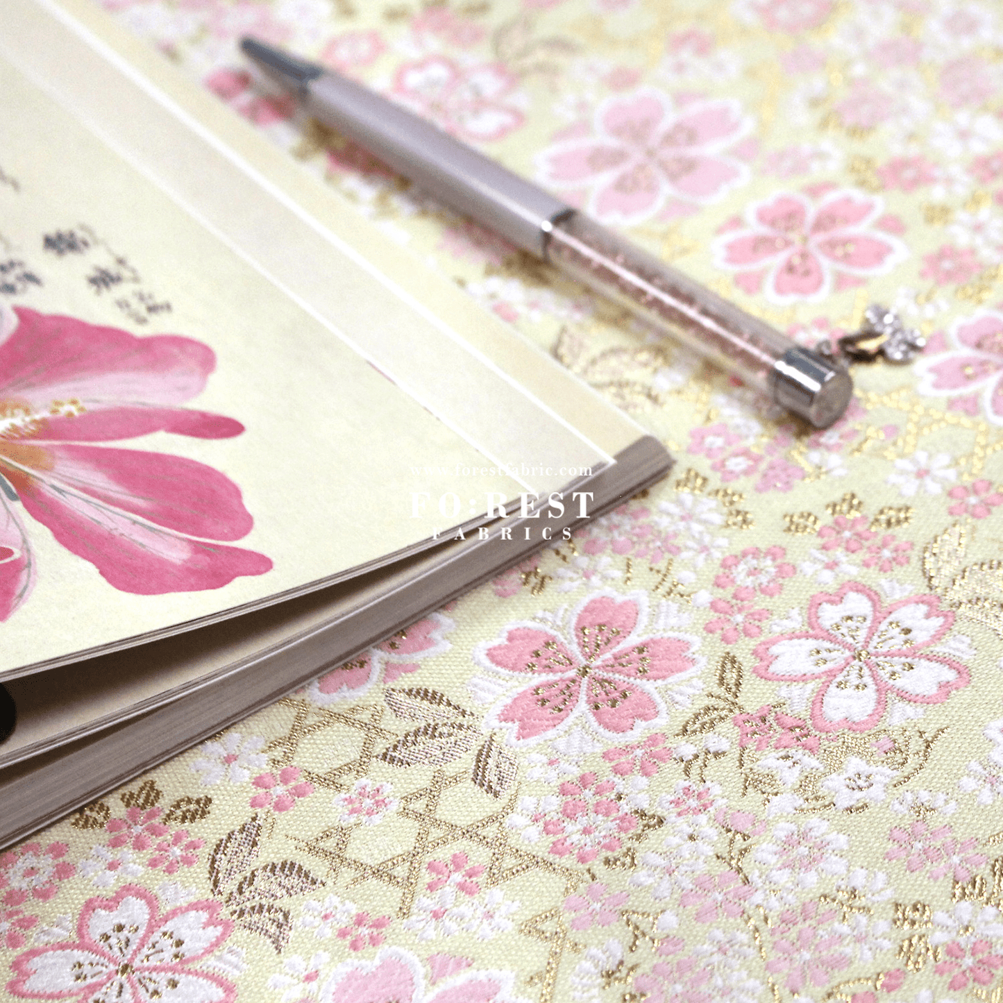 Gold Brocade - Sakura fabric Light Yellow - FO:REST Fabric 布恩堂Liberty fabrictana lawnjapanese fabricykk zipper