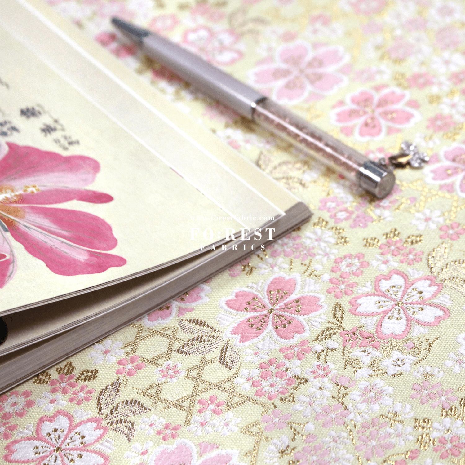 Gold Brocade - Sakura fabric Light Yellow - FO:REST Fabric 布恩堂Liberty fabrictana lawnjapanese fabricykk zipper