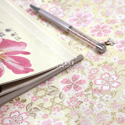 Gold Brocade - Sakura fabric Light Yellow - FO:REST Fabric 布恩堂Liberty fabrictana lawnjapanese fabricykk zipper