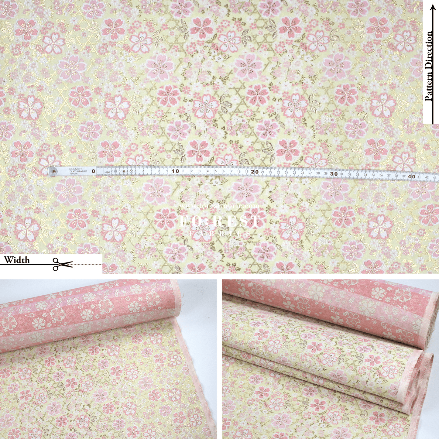 Gold Brocade - Sakura fabric Light Yellow - FO:REST Fabric 布恩堂Liberty fabrictana lawnjapanese fabricykk zipper