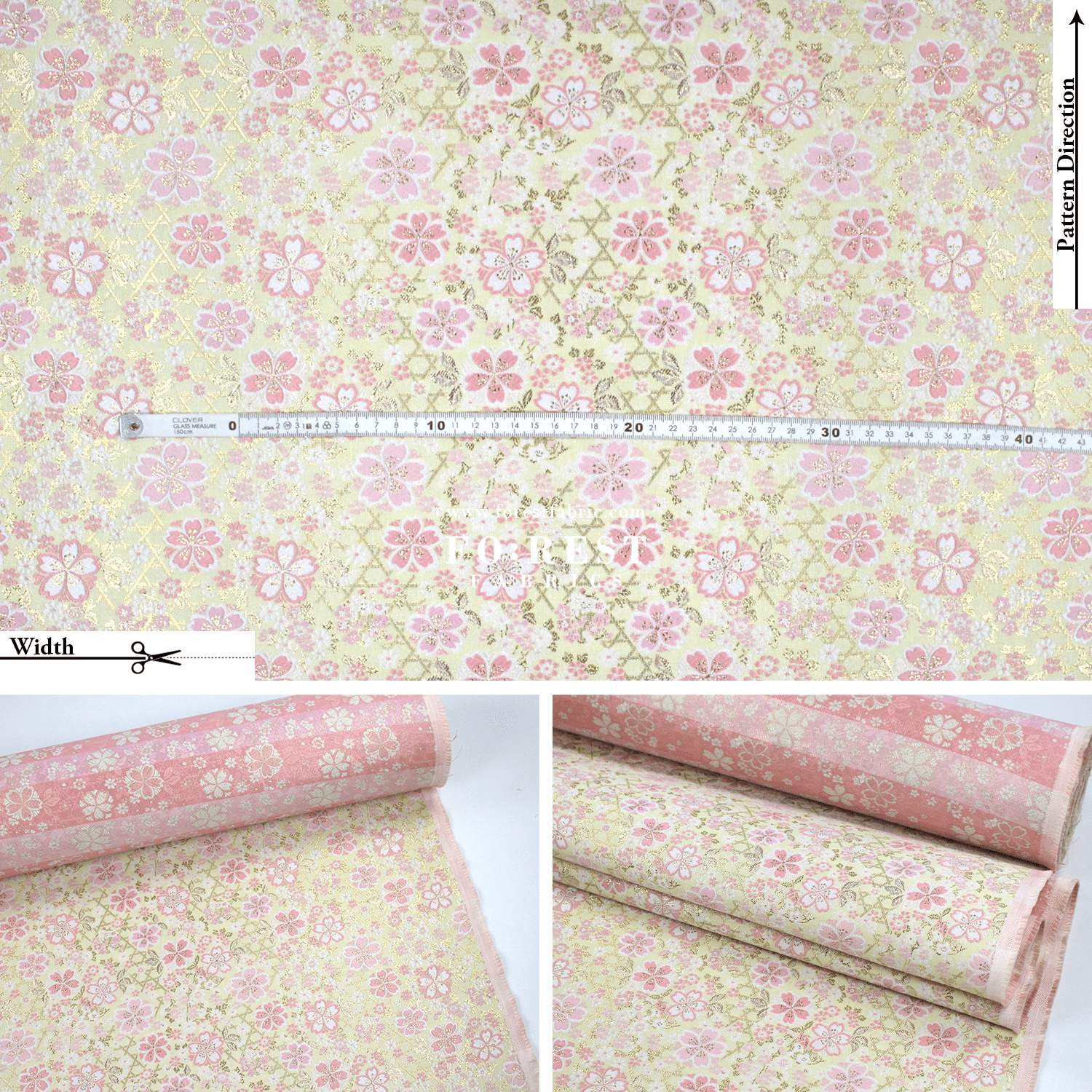 Gold Brocade - Sakura fabric Light Yellow - FO:REST Fabric 布恩堂Liberty fabrictana lawnjapanese fabricykk zipper