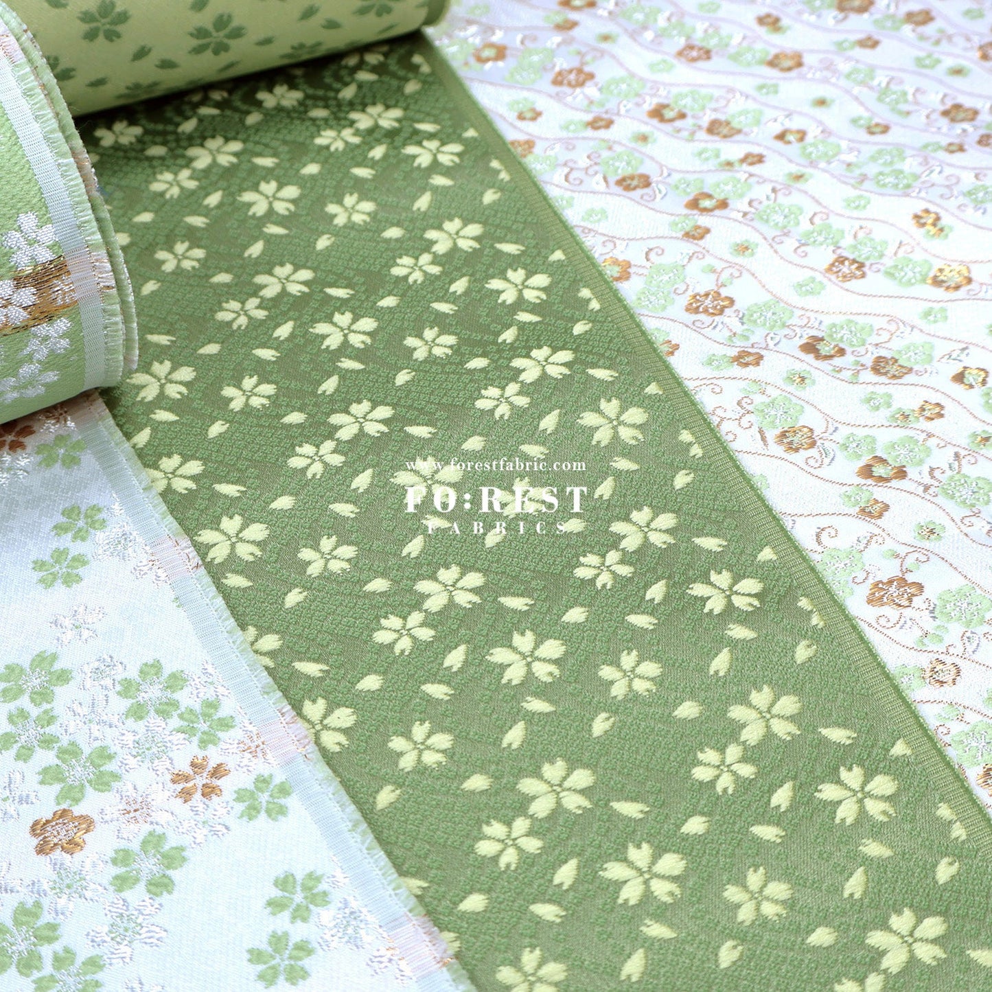 Gold Brocade - Sakura fabric MatchaGreen - FO:REST Fabric 布恩堂Liberty fabrictana lawnjapanese fabricykk zipper