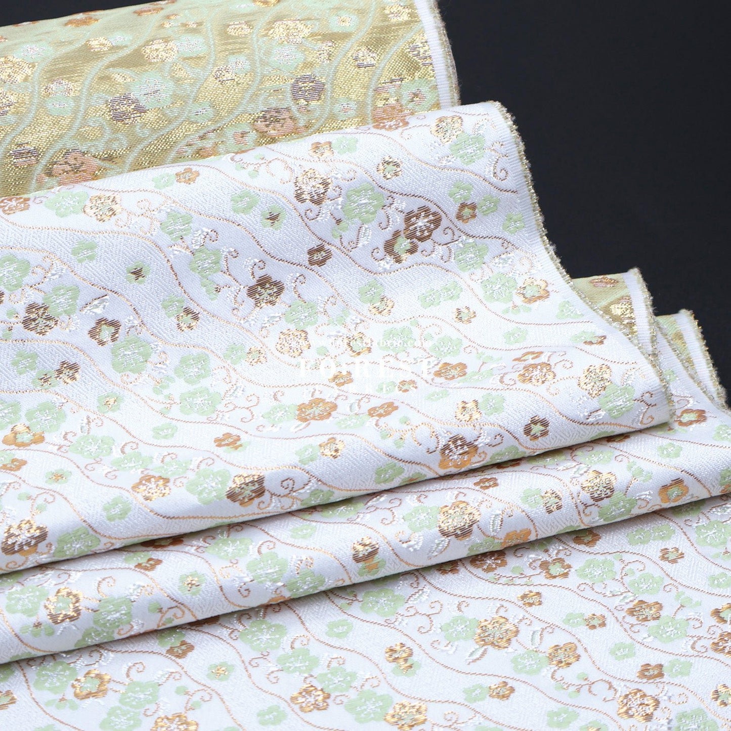 Gold Brocade - Sakura fabric MatchaGreen - FO:REST Fabric 布恩堂Liberty fabrictana lawnjapanese fabricykk zipper