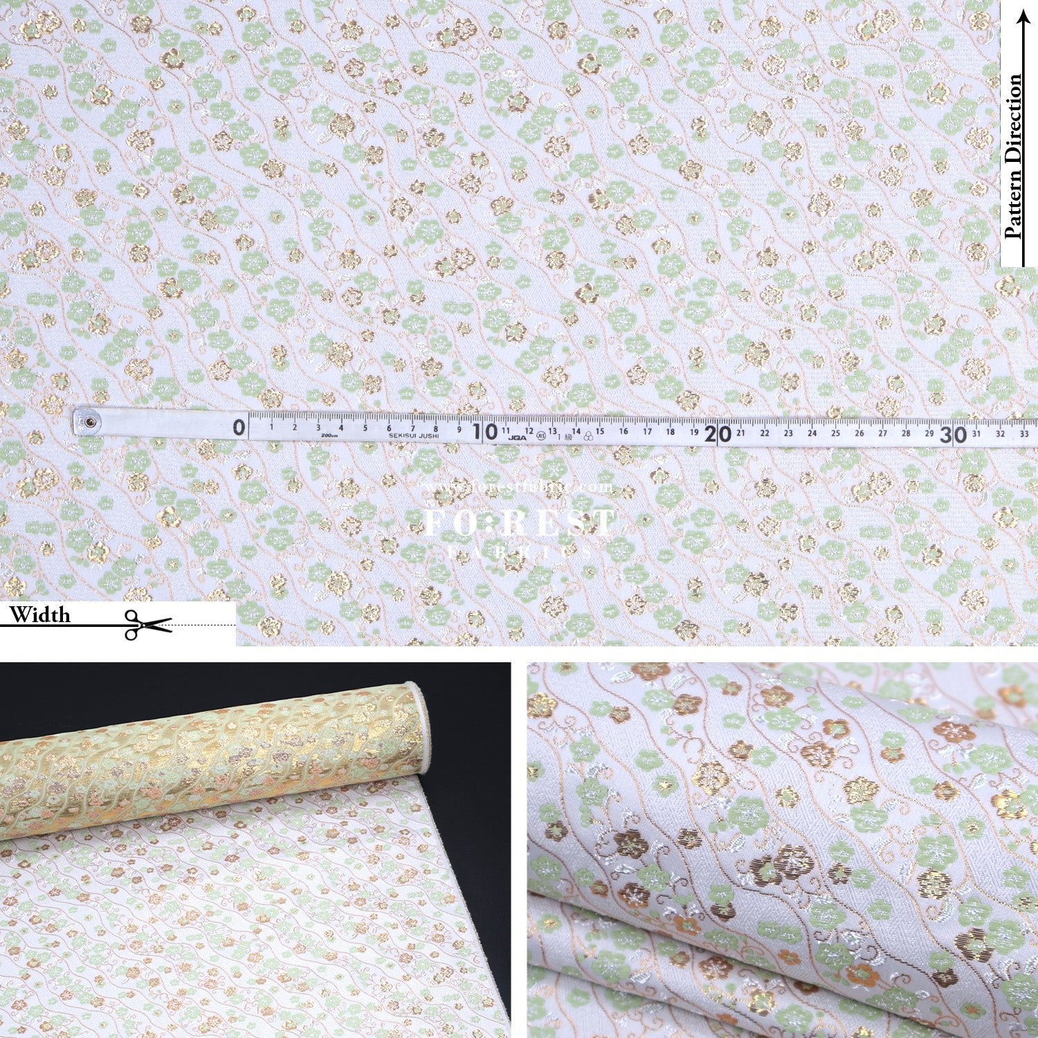 Gold Brocade - Sakura fabric MatchaGreen - FO:REST Fabric 布恩堂Liberty fabrictana lawnjapanese fabricykk zipper