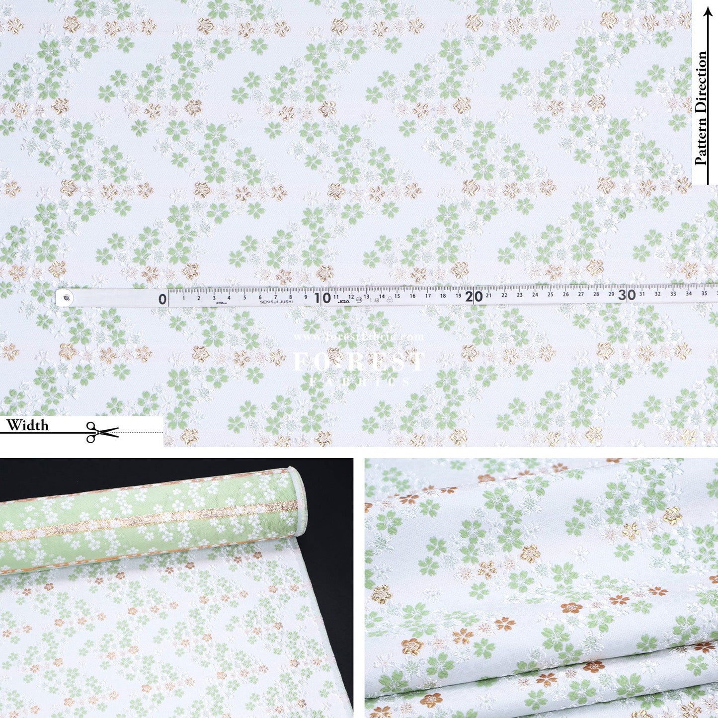 Gold Brocade - Sakura fabric MatchaGreen - FO:REST Fabric 布恩堂Liberty fabrictana lawnjapanese fabricykk zipper