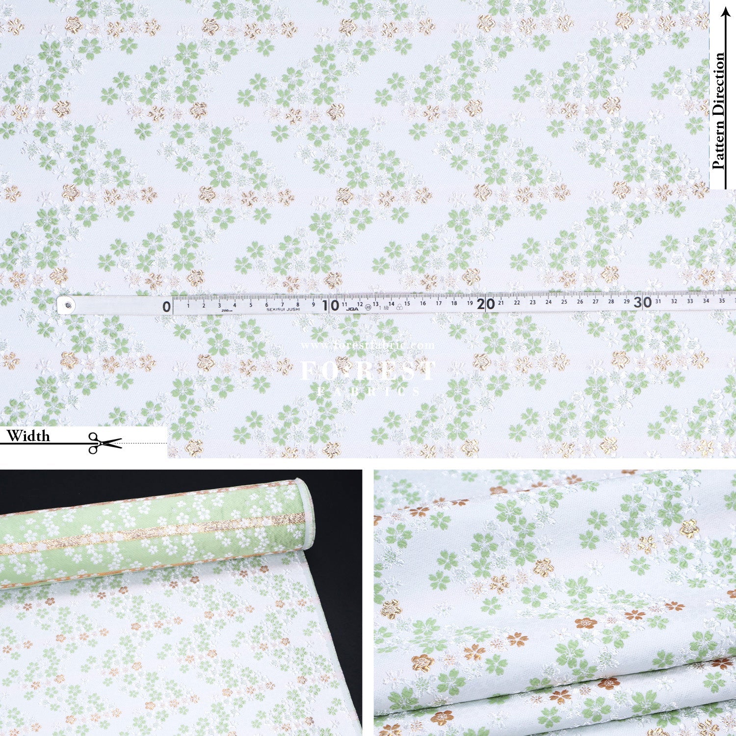 Gold Brocade - Sakura fabric MatchaGreen - FO:REST Fabric 布恩堂Liberty fabrictana lawnjapanese fabricykk zipper