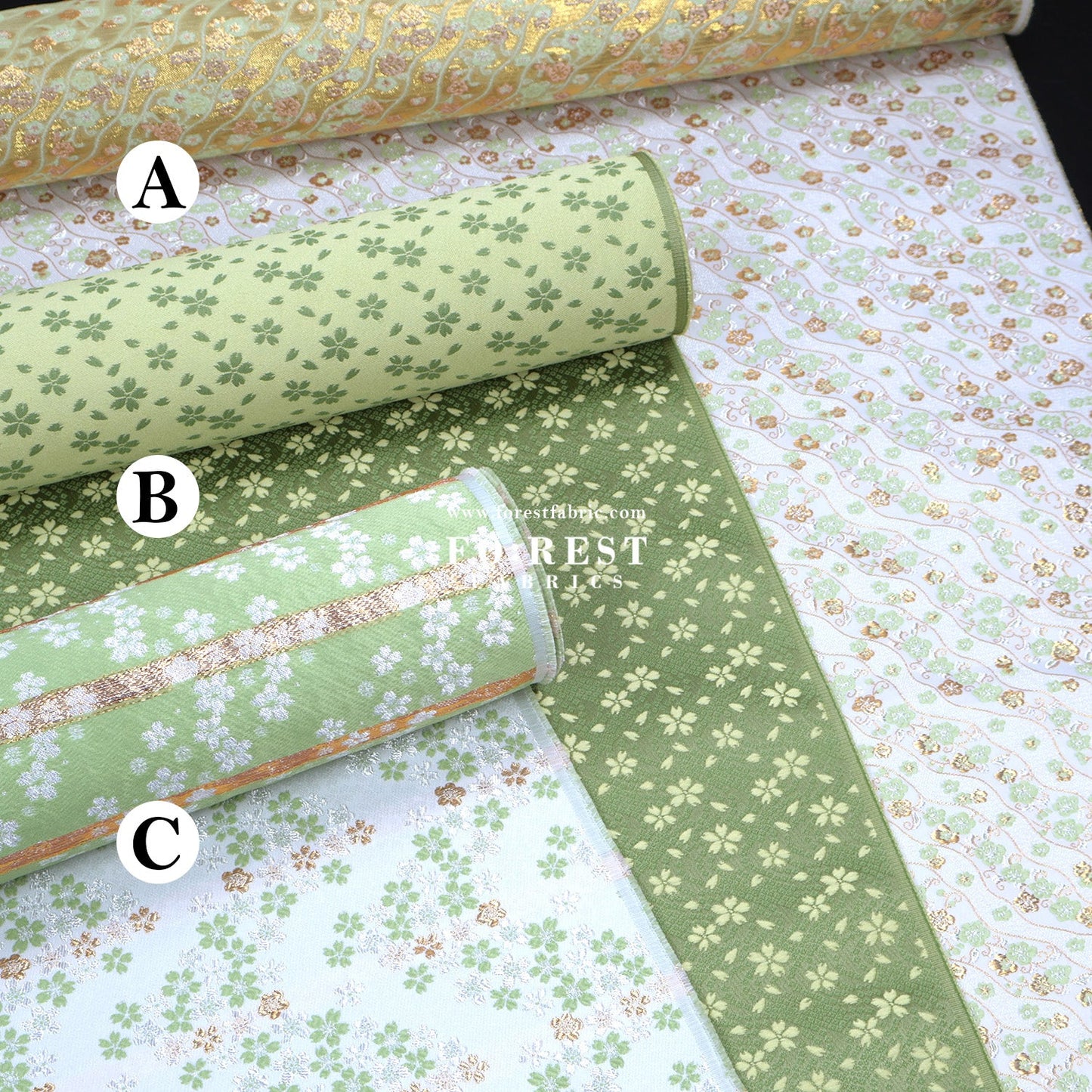 Gold Brocade - Sakura fabric MatchaGreen - FO:REST Fabric 布恩堂Liberty fabrictana lawnjapanese fabricykk zipper