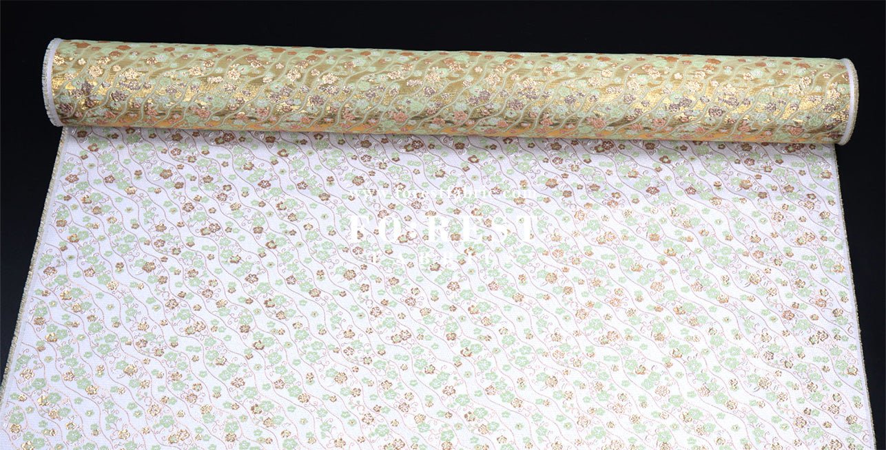 Gold Brocade - Sakura fabric MatchaGreen - FO:REST Fabric 布恩堂Liberty fabrictana lawnjapanese fabricykk zipper