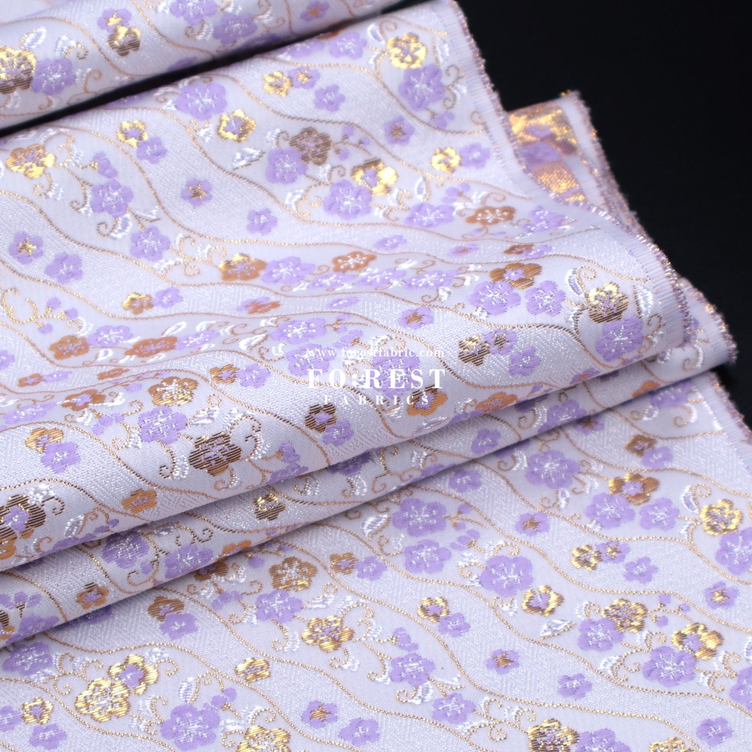 Gold Brocade - Sakura fabric Purple - FO:REST Fabric 布恩堂Liberty fabrictana lawnjapanese fabricykk zipper