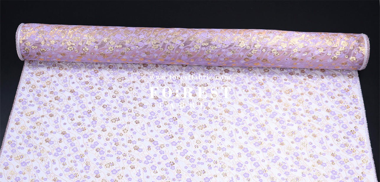 Gold Brocade - Sakura fabric Purple - FO:REST Fabric 布恩堂Liberty fabrictana lawnjapanese fabricykk zipper