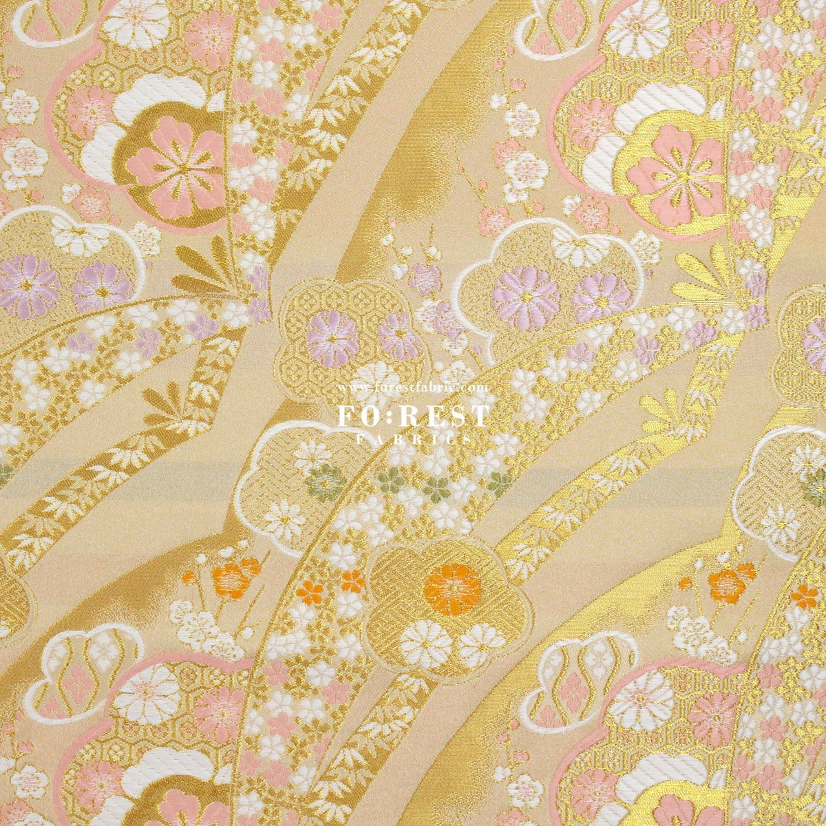 Gold Brocade - sakura Flower fabric Gold - FO:REST Fabric 布恩堂Liberty fabrictana lawnjapanese fabricykk zipper