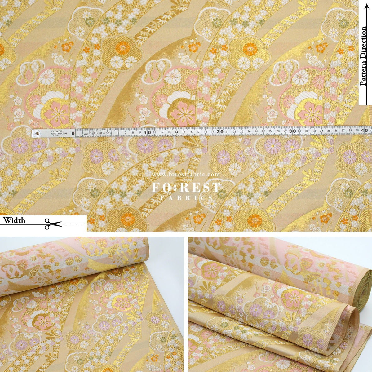 Gold Brocade - sakura Flower fabric Gold - FO:REST Fabric 布恩堂Liberty fabrictana lawnjapanese fabricykk zipper