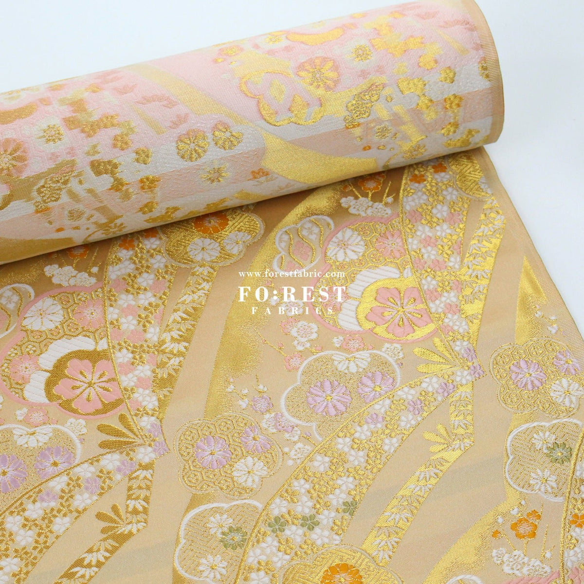 Gold Brocade - sakura Flower fabric Gold - FO:REST Fabric 布恩堂Liberty fabrictana lawnjapanese fabricykk zipper