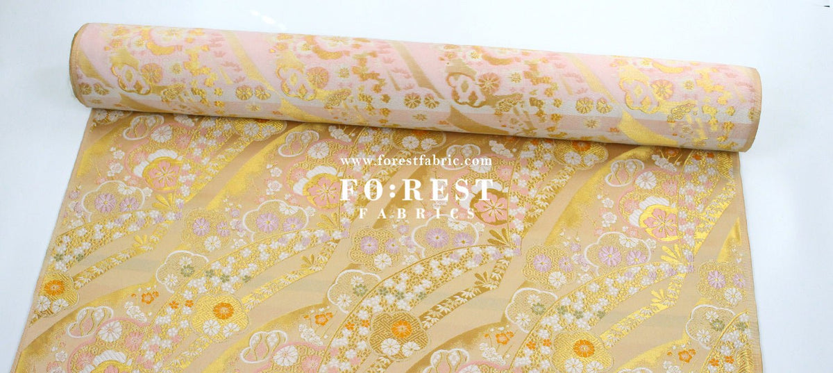 Gold Brocade - sakura Flower fabric Gold - FO:REST Fabric 布恩堂Liberty fabrictana lawnjapanese fabricykk zipper