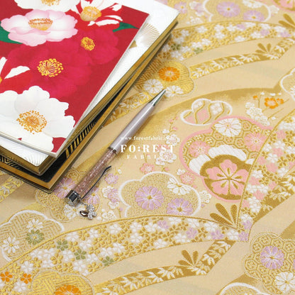 Gold Brocade - sakura Flower fabric Gold - FO:REST Fabric 布恩堂Liberty fabrictana lawnjapanese fabricykk zipper