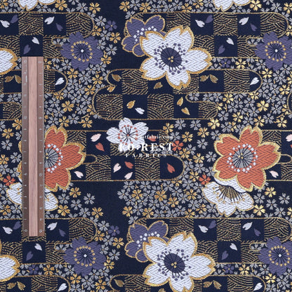 Gold Brocade - Sakura Flower fabric Navy - FO:REST Fabric 布恩堂Liberty fabrictana lawnjapanese fabricykk zipper