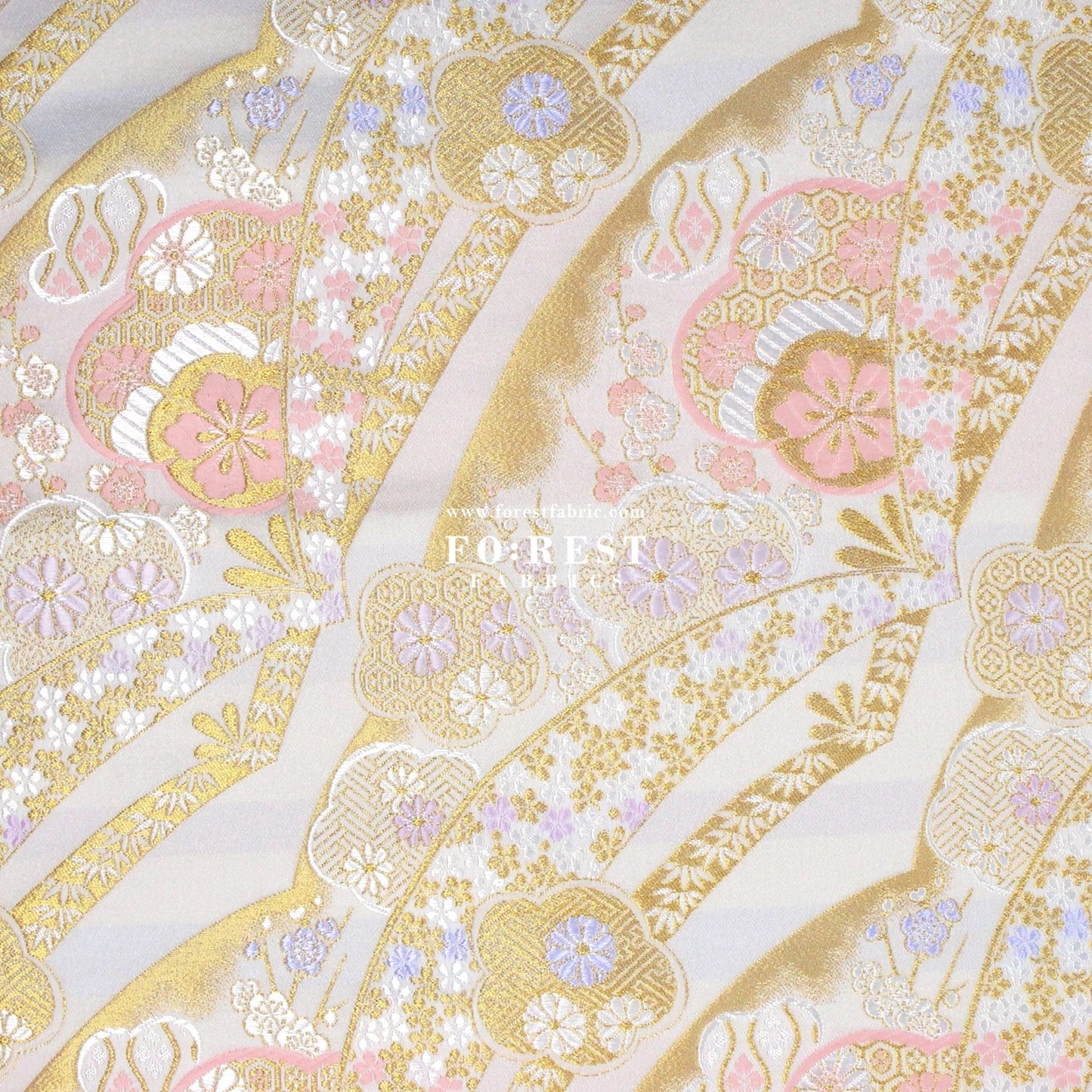 Gold Brocade - sakura Flower fabric WhitePink - FO:REST Fabric 布恩堂Liberty fabrictana lawnjapanese fabricykk zipper