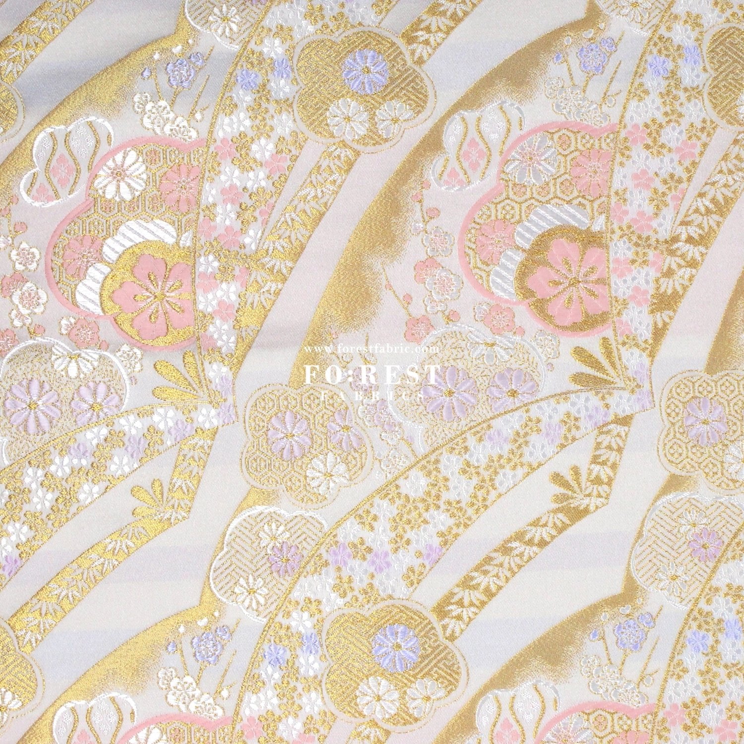 Gold Brocade - sakura Flower fabric WhitePink - FO:REST Fabric 布恩堂Liberty fabrictana lawnjapanese fabricykk zipper