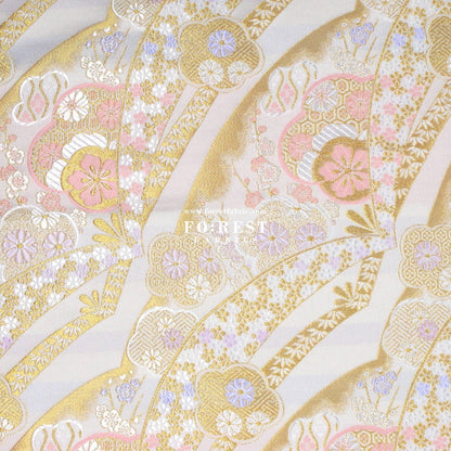 Gold Brocade - sakura Flower fabric WhitePink - FO:REST Fabric 布恩堂Liberty fabrictana lawnjapanese fabricykk zipper