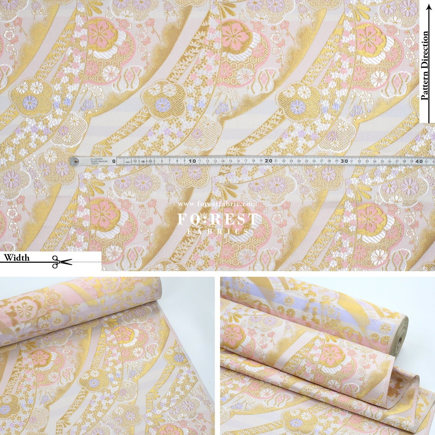 Gold Brocade - sakura Flower fabric WhitePink - FO:REST Fabric 布恩堂Liberty fabrictana lawnjapanese fabricykk zipper