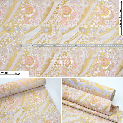 Gold Brocade - sakura Flower fabric WhitePink - FO:REST Fabric 布恩堂Liberty fabrictana lawnjapanese fabricykk zipper