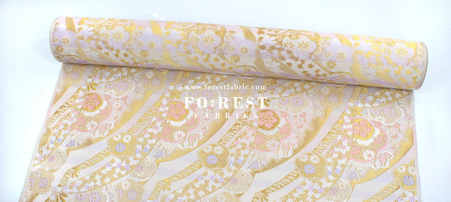 Gold Brocade - sakura Flower fabric WhitePink - FO:REST Fabric 布恩堂Liberty fabrictana lawnjapanese fabricykk zipper