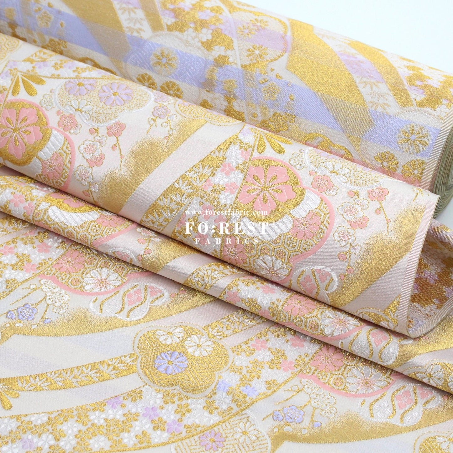 Gold Brocade - sakura Flower fabric WhitePink - FO:REST Fabric 布恩堂Liberty fabrictana lawnjapanese fabricykk zipper