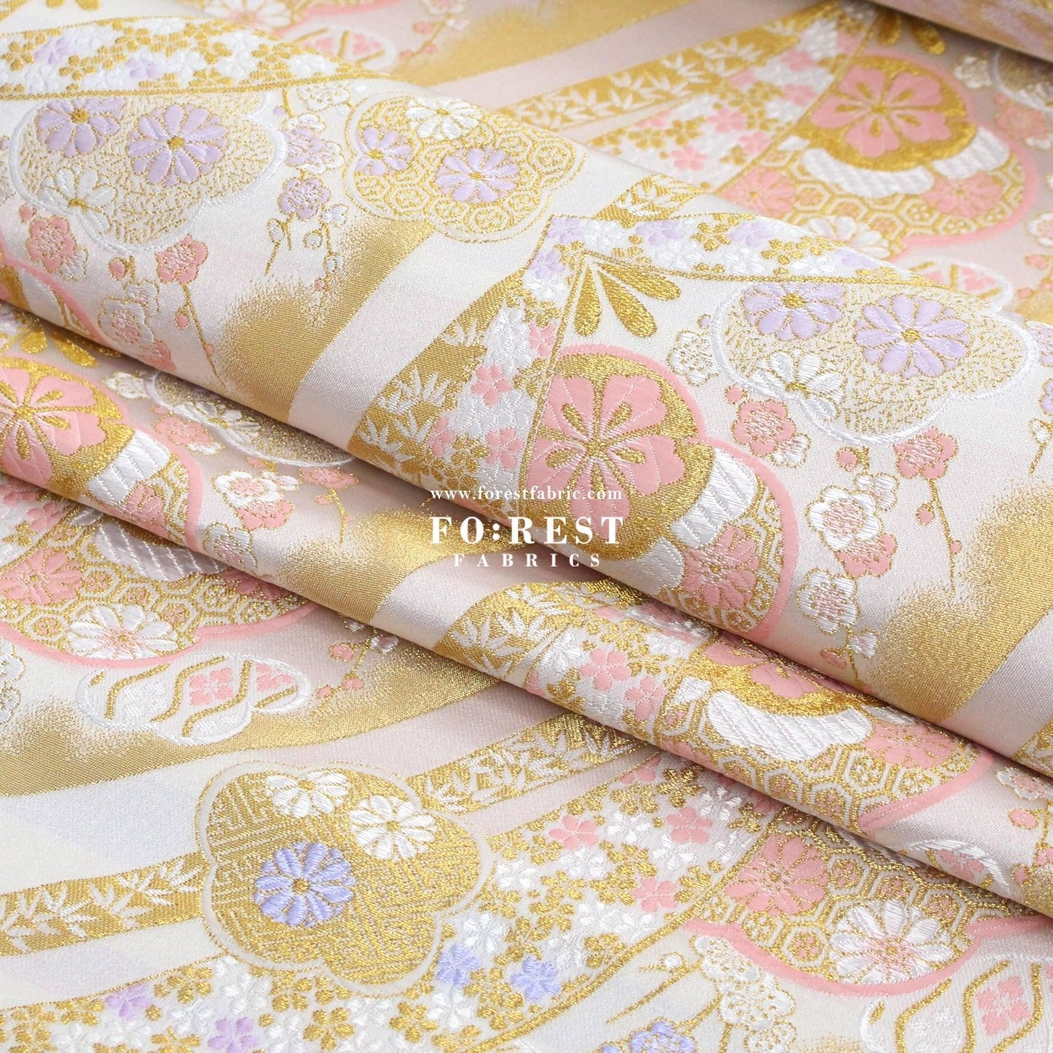 Gold Brocade - sakura Flower fabric WhitePink - FO:REST Fabric 布恩堂Liberty fabrictana lawnjapanese fabricykk zipper