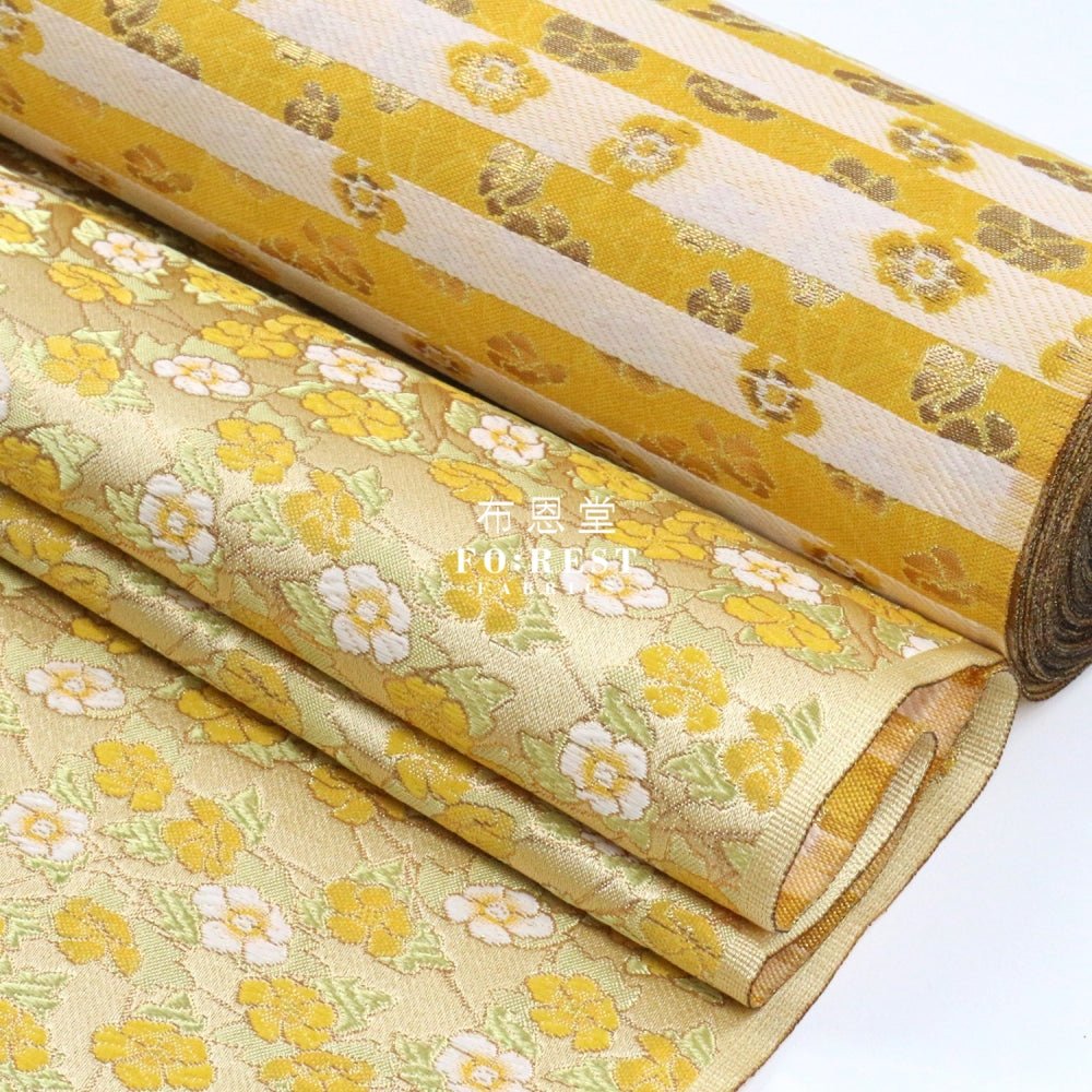 Gold Brocade - Sakura kaleidoscope 萬花筒 fabric Yellow - FO:REST Fabric 布恩堂Liberty fabrictana lawnjapanese fabricykk zipper