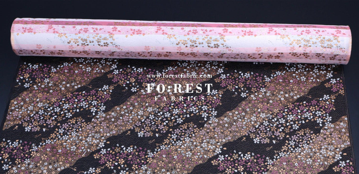 Gold Brocade - Sakura River 水波櫻 fabric Black - FO:REST Fabric 布恩堂Liberty fabrictana lawnjapanese fabricykk zipper