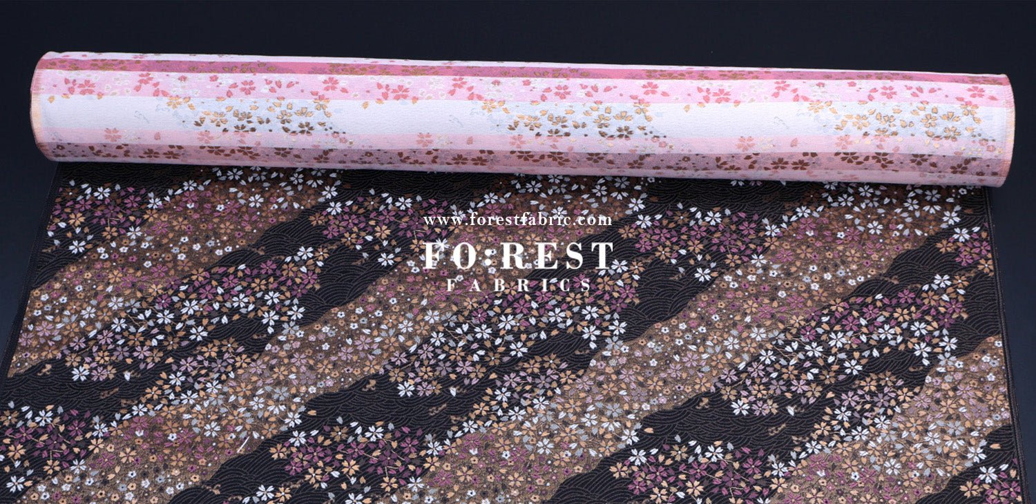 Gold Brocade - Sakura River 水波櫻 fabric Black - FO:REST Fabric 布恩堂Liberty fabrictana lawnjapanese fabricykk zipper