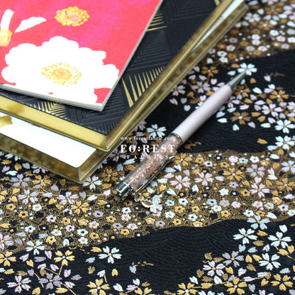 Gold Brocade - Sakura River 水波櫻 fabric Black - FO:REST Fabric 布恩堂Liberty fabrictana lawnjapanese fabricykk zipper