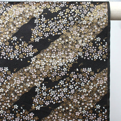 Gold Brocade - Sakura River 水波櫻 fabric Black - FO:REST Fabric 布恩堂Liberty fabrictana lawnjapanese fabricykk zipper