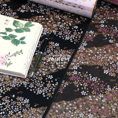 Gold Brocade - Sakura River 水波櫻 fabric Black - FO:REST Fabric 布恩堂Liberty fabrictana lawnjapanese fabricykk zipper