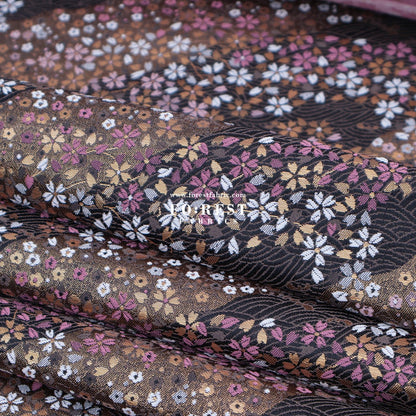Gold Brocade - Sakura River 水波櫻 fabric Black - FO:REST Fabric 布恩堂Liberty fabrictana lawnjapanese fabricykk zipper